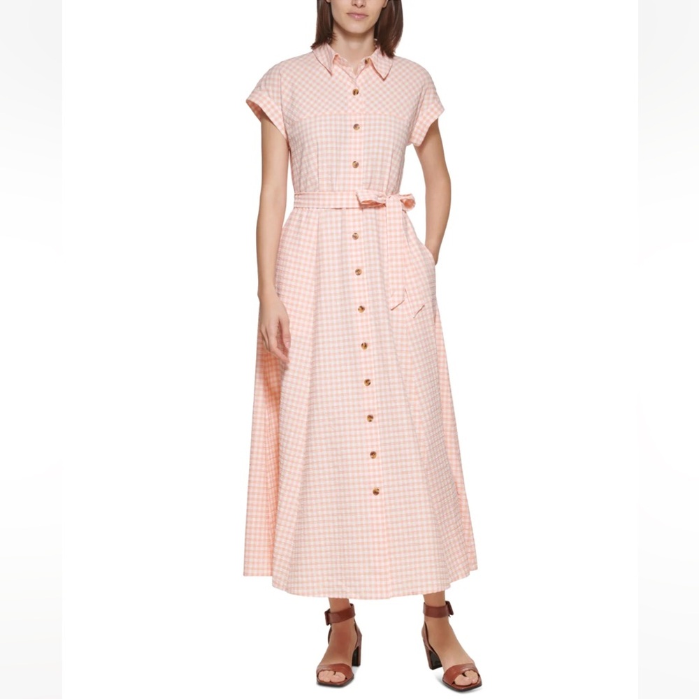 Calvin Klein Orange Gingham Button-Down Dress